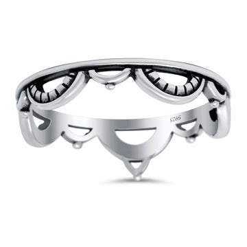 Semicircles Oxidized Band Solid 925 Sterling Silver Thumb Ring (4mm)